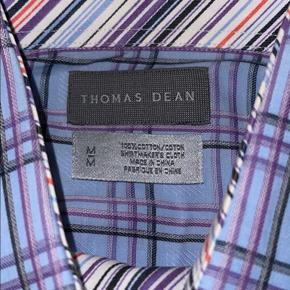 Thomas Dean Long Sleeve Dress Shirt Flip Sleeve Mens Medium Blue 100% Cotton - Picture 9 of 10